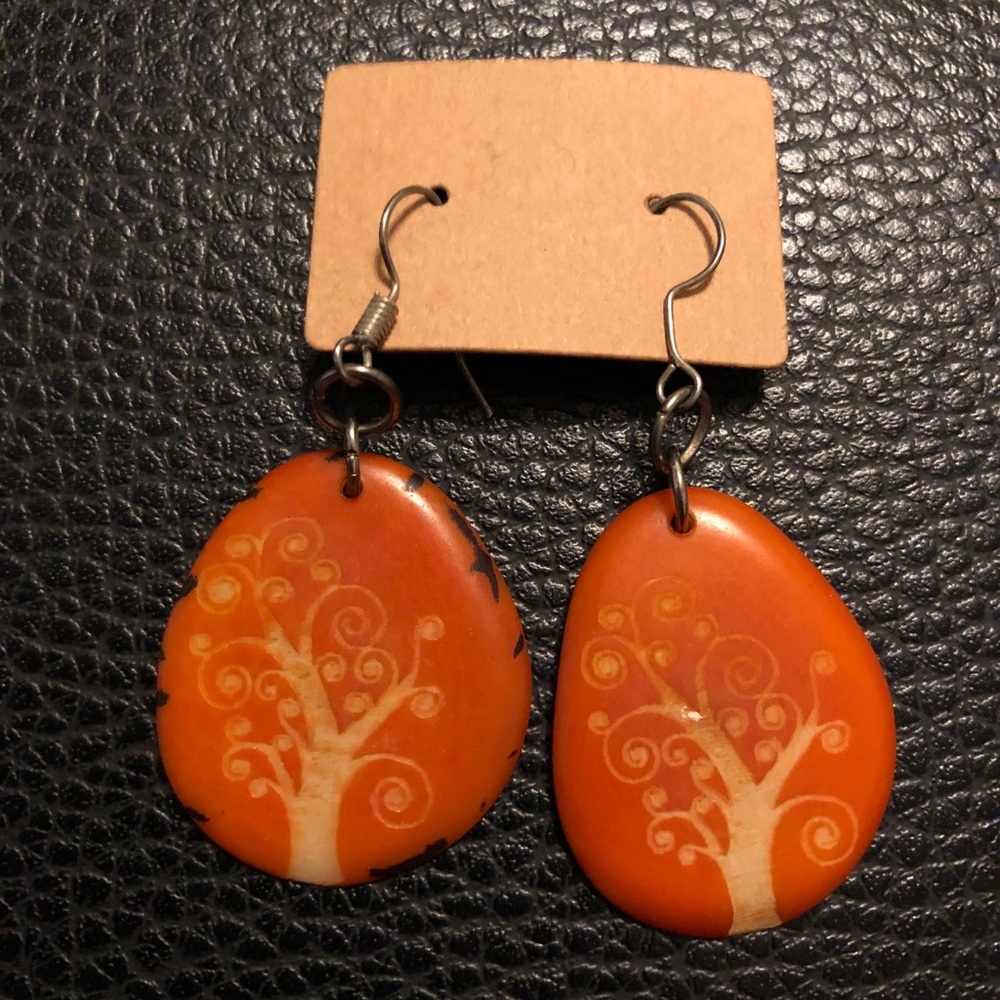 Tree Of Life Carved Tagua Nut Earrings - Picture 2 of 6